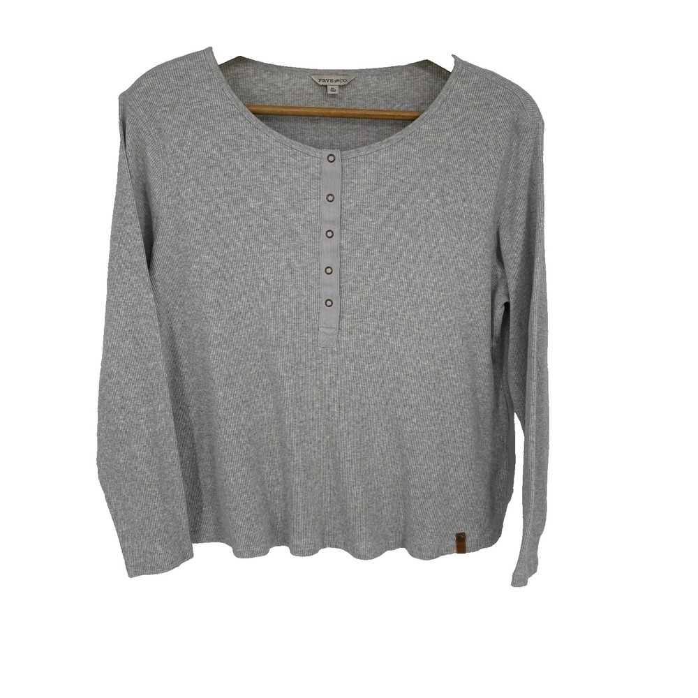 Frye & Co Womens Snap Front Ribbed Henley Top XL Gray Western Minimal Base Layer